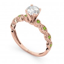 Vintage Diamond & Peridot Engagement Ring 14k Rose Gold 0.50ct