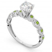 Vintage Diamond & Peridot Engagement Ring 14k White Gold 0.50ct