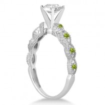 Vintage Diamond & Peridot Engagement Ring 14k White Gold 1.00ct