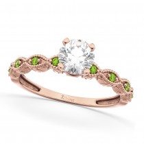 Vintage Diamond & Peridot Engagement Ring 18k Rose Gold 0.50ct