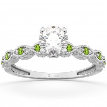 Vintage Diamond & Peridot Engagement Ring 18k White Gold 0.50ct