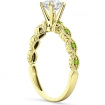 Vintage Diamond & Peridot Engagement Ring 18k Yellow Gold 0.50ct