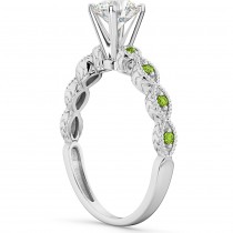 Vintage Lab Grown Diamond & Peridot Engagement Ring 14k White Gold 0.50ct
