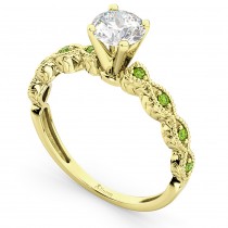 Vintage Lab Grown Diamond & Peridot Engagement Ring 14k Yellow Gold 0.75ct