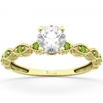 Vintage Lab Grown Diamond & Peridot Engagement Ring 14k Yellow Gold 1.50ct