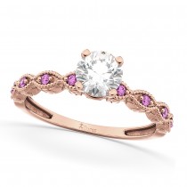 Vintage Diamond & Pink Sapphire Engagement Ring 14k Rose Gold 0.75ct