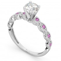 Vintage Diamond & Pink Sapphire Engagement Ring 14k White Gold 0.50ct