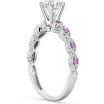 Vintage Diamond & Pink Sapphire Engagement Ring 18k White Gold 1.50ct