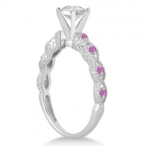 Vintage Lab Grown Diamond & Pink Sapphire Engagement Ring 14k White Gold 0.50ct