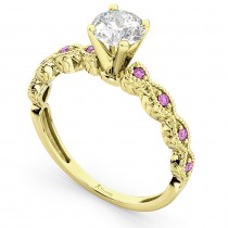 Vintage Lab Grown Diamond & Pink Sapphire Engagement Ring 14k Yellow Gold 1.00ct