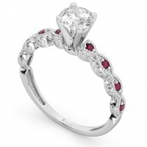 Vintage Diamond & Ruby Engagement Ring 14k White Gold 0.50ct