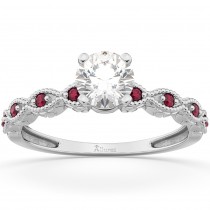 Vintage Diamond & Ruby Engagement Ring 18k White Gold 0.50ct