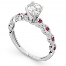 Vintage Diamond & Ruby Engagement Ring 18k White Gold 0.50ct