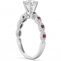 Vintage Lab Grown Diamond & Ruby Engagement Ring 14k White Gold 0.50ct