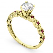 Vintage Lab Grown Diamond & Ruby Engagement Ring 14k Yellow Gold 0.50ct