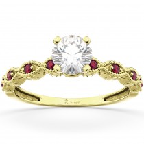Vintage Lab Grown Diamond & Ruby Engagement Ring 18k Yellow Gold 0.75ct