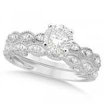 Petite Antique-Design Diamond Bridal Set in 14k White Gold (1.58ct)