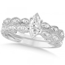 Marquise Antique Style Diamond Bridal Set in 14k White Gold (1.08ct)