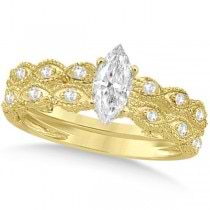 Marquise Antique Style Diamond Bridal Set in 14k Yellow Gold (1.08ct)