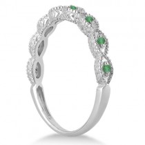 Marquise Antique Diamond & Emerald Bridal Set 14k White Gold (1.58ct)