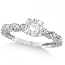 Vintage Diamond & Aquamarine Bridal Set 14k White Gold 1.70ct