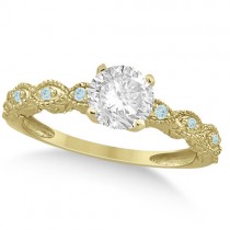 Vintage Diamond & Aquamarine Bridal Set 18k Yellow Gold 1.20ct