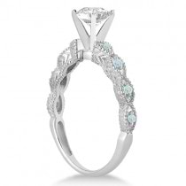 Vintage Lab Grown Diamond & Aquamarine Bridal Set 14k White Gold 1.70ct