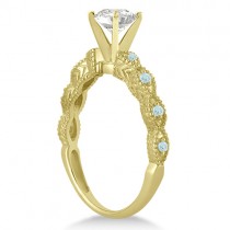 Vintage Lab Grown Diamond & Aquamarine Bridal Set 18k Yellow Gold 0.95ct
