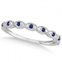Vintage Diamond & Blue Sapphire Bridal Set 14k White Gold 0.70ct