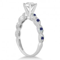 Vintage Diamond & Blue Sapphire Bridal Set 14k White Gold 0.95ct