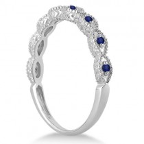 Vintage Diamond & Blue Sapphire Bridal Set 14k White Gold 1.20ct