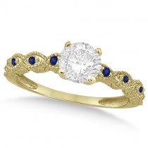 Vintage Diamond & Blue Sapphire Bridal Set 14k Yellow Gold 1.70ct