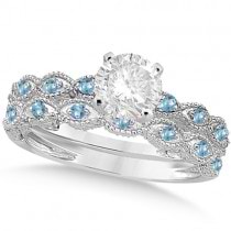 Vintage Diamond & Blue Topaz Bridal Set Palladium 0.95ct