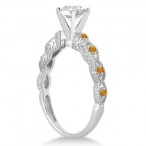 Vintage Diamond & Citrine Bridal Set 14k White Gold 0.70ct