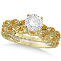 Vintage Diamond & Citrine Bridal Set 14k Yellow Gold 0.70ct