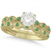 Vintage Diamond & Emerald Bridal Set 14k Yellow Gold 1.70ct