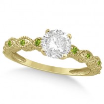 Vintage Diamond & Peridot Bridal Set 14k Yellow Gold 0.70ct
