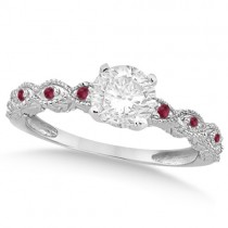 Vintage Diamond & Ruby Bridal Set 14k White Gold 1.20ct