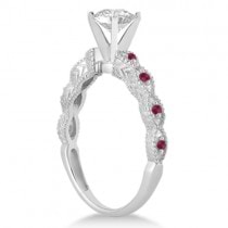Vintage Lab Grown Diamond & Ruby Bridal Set 14k White Gold 0.70ct