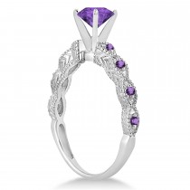 Vintage Style Amethyst Engagement Ring in 14k White Gold (1.18ct)