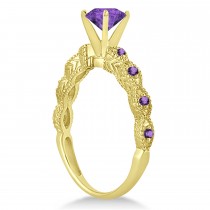 Vintage Style Amethyst Engagement Ring in 14k Yellow Gold (1.18ct)
