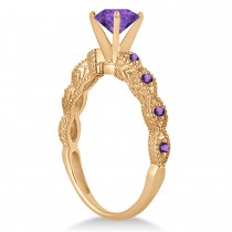 Vintage Amethyst Engagement Ring Bridal Set 14k Rose Gold (1.36ct)