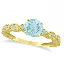Vintage Aquamarine Engagement Ring Bridal Set 14k Yellow Gold (1.36ct)