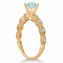 Vintage Aquamarine Engagement Ring Bridal Set 18k Rose Gold (1.36ct)
