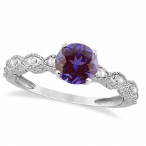 Vintage Style Alexandrite & Diamond Engagement Ring in 14k White Gold (1.18ct)