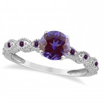 Vintage Style Alexandrite & Diamond Engagement Ring in 18k White Gold (1.18ct)
