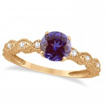 Vintage Alexandrite & Diamond Engagement Ring Bridal Set 14k Rose Gold (1.36ct)