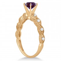 Vintage Alexandrite & Diamond Engagement Ring Bridal Set 14k Rose Gold (1.36ct)