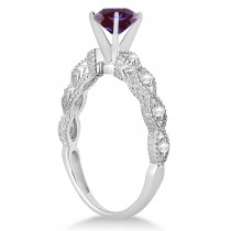 Vintage Alexandrite & Diamond Engagement Ring Bridal Set 14k White Gold (1.36ct)