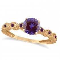 Vintage Alexandrite & Diamond Engagement Ring Bridal Set 18k Rose Gold (1.36ct)